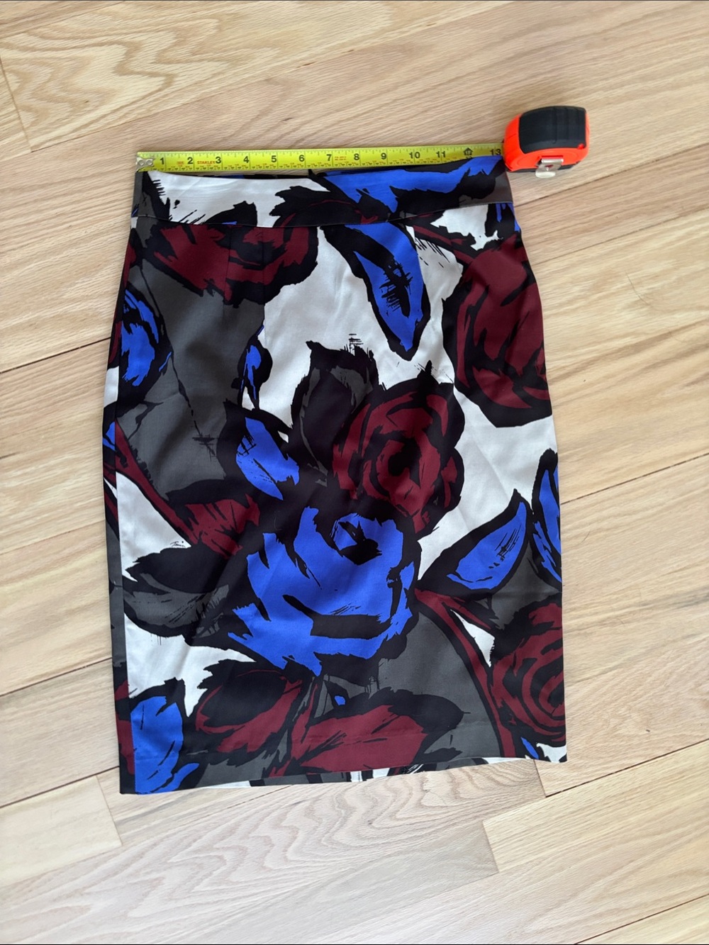Trina Turk Blue and Burgundy Floral Pencil Skirt